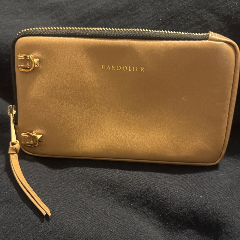 Bandolier Camel Leather Wallet with Gold Accents